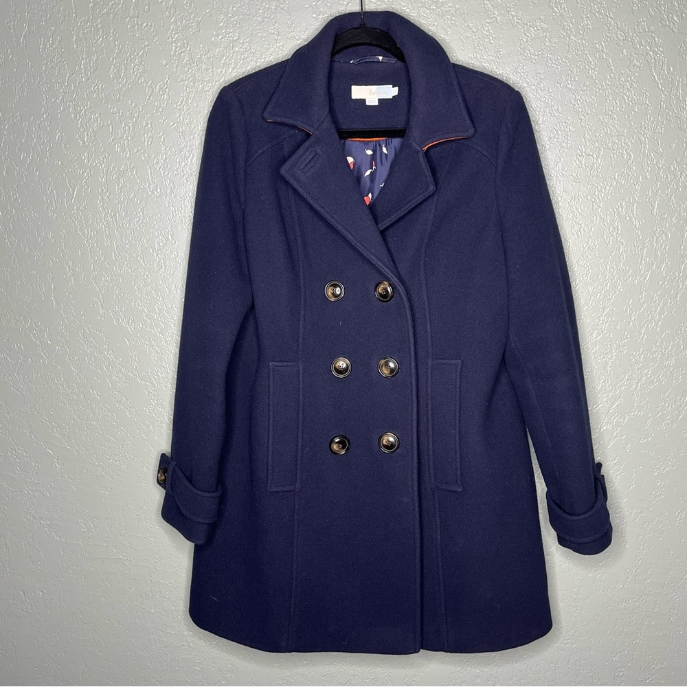Boden Wool Blend Peacoat With Orange Details and Golden Buttons